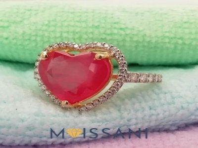 Natural Heart shape Ruby with Moissanite 14k Gold Ring RG1501
