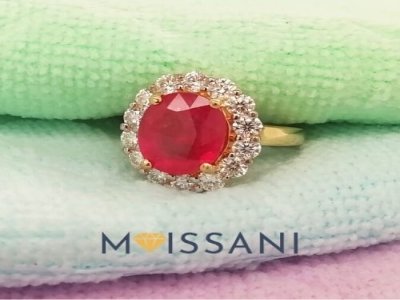 Natural oval shape Ruby with Moissanite 14k Gold Ring RG1510