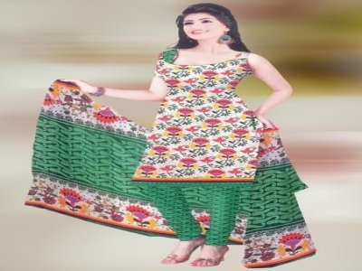 Green Printed Ladies Suit Fabric