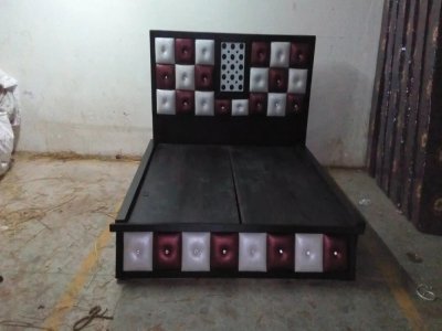 low height designer king size bed upholstery with leatheried 