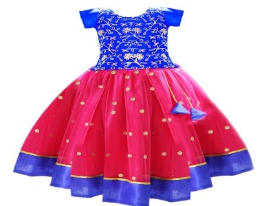 Stanwells Kids Yellow and Magenta Combo Baby Girls Net Lehenga Choli