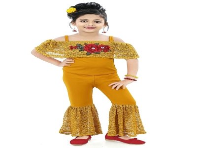 Chandrika Girls Floral Appliqué Top and Pant Set for Kids