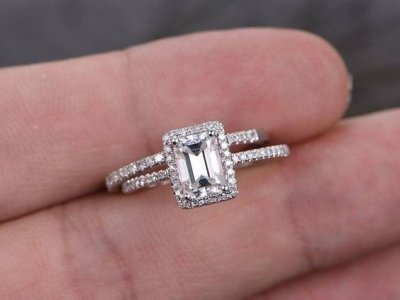 Engagement Ring 3 ct with band Moissanite 14k Gold Ring 00607