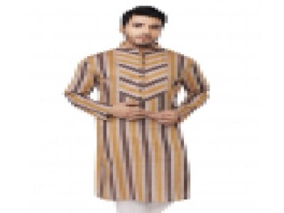 BROWN COTTON STRIPED LONG KURTA