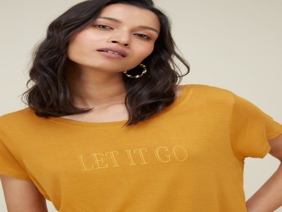 LOV Mustard Text Pattern T-Shirt