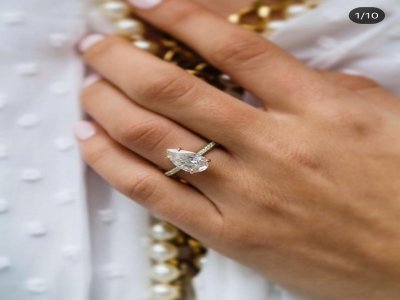 Moissanite pear shape engagment Ring with 14k Gold 0151
