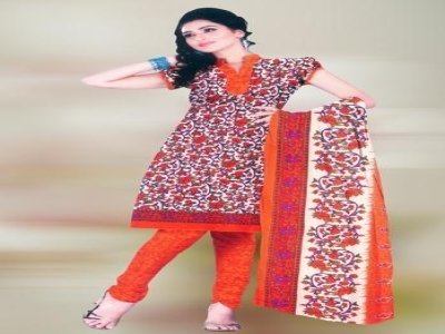 Orange Printed Unstitched Fabric